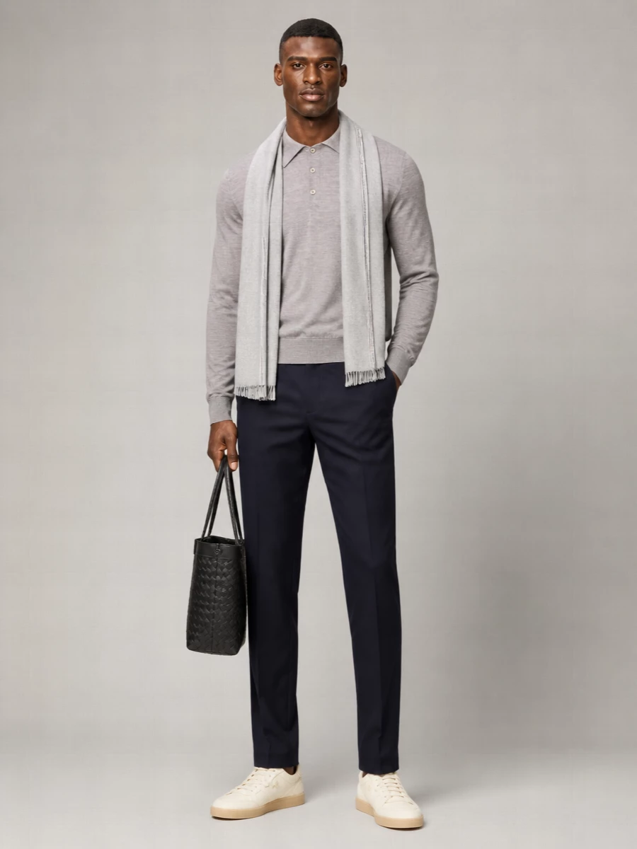 Brioni Cashmere Silk Long-Sleeve Polo Sweater