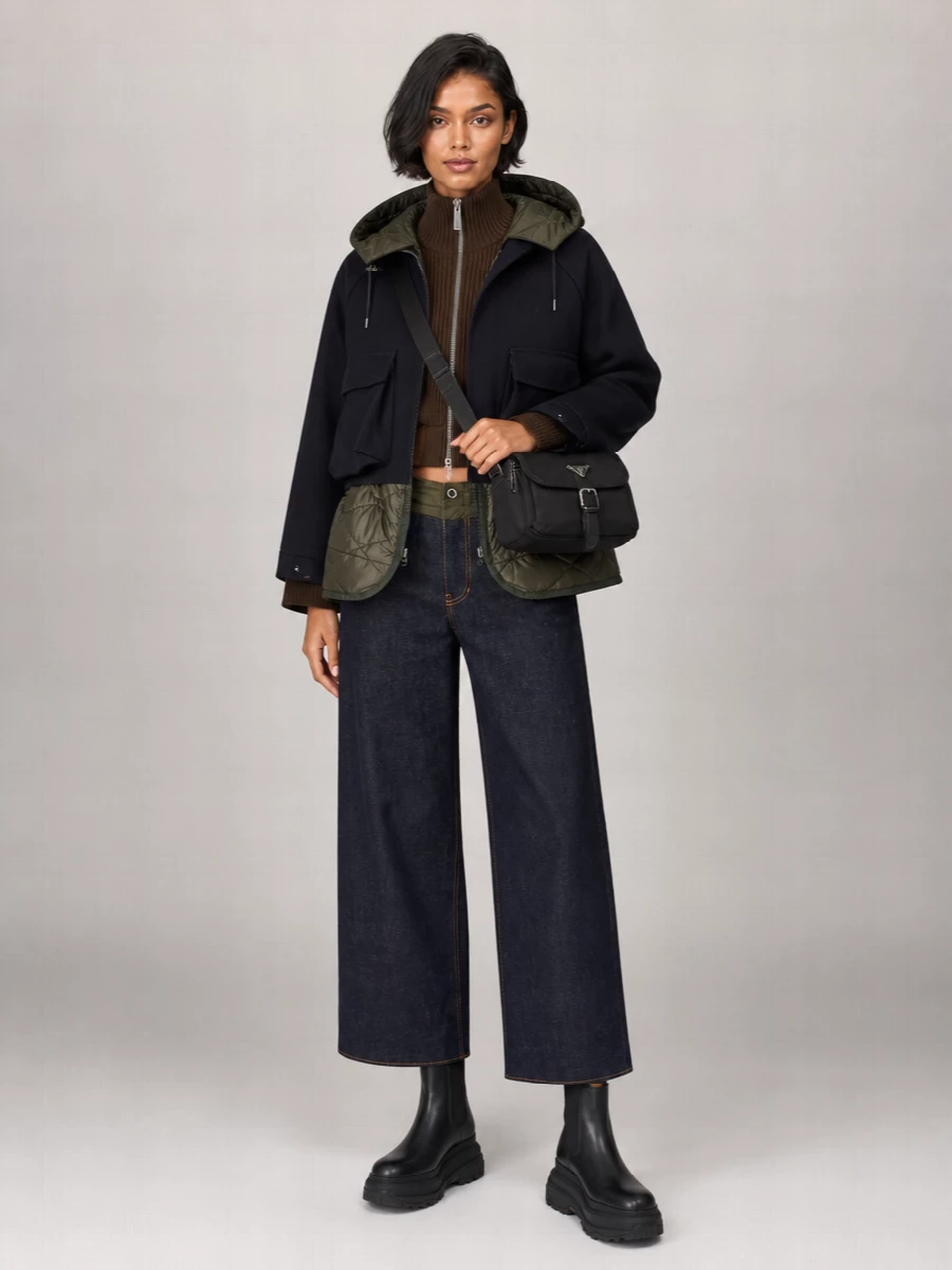 Sacai Wool Quilted Asymmetric Parka Coat