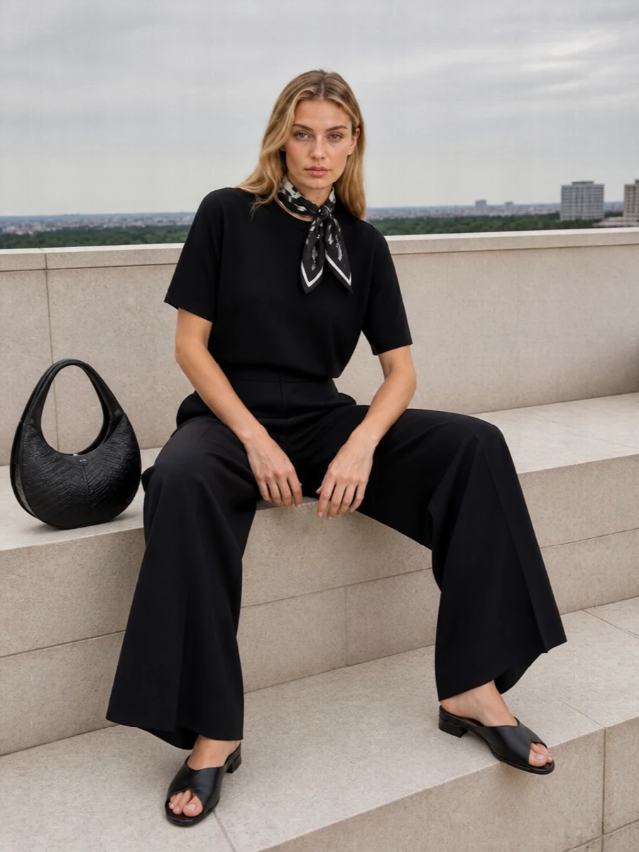 Parosh black wide leg trousers minimalist outfit