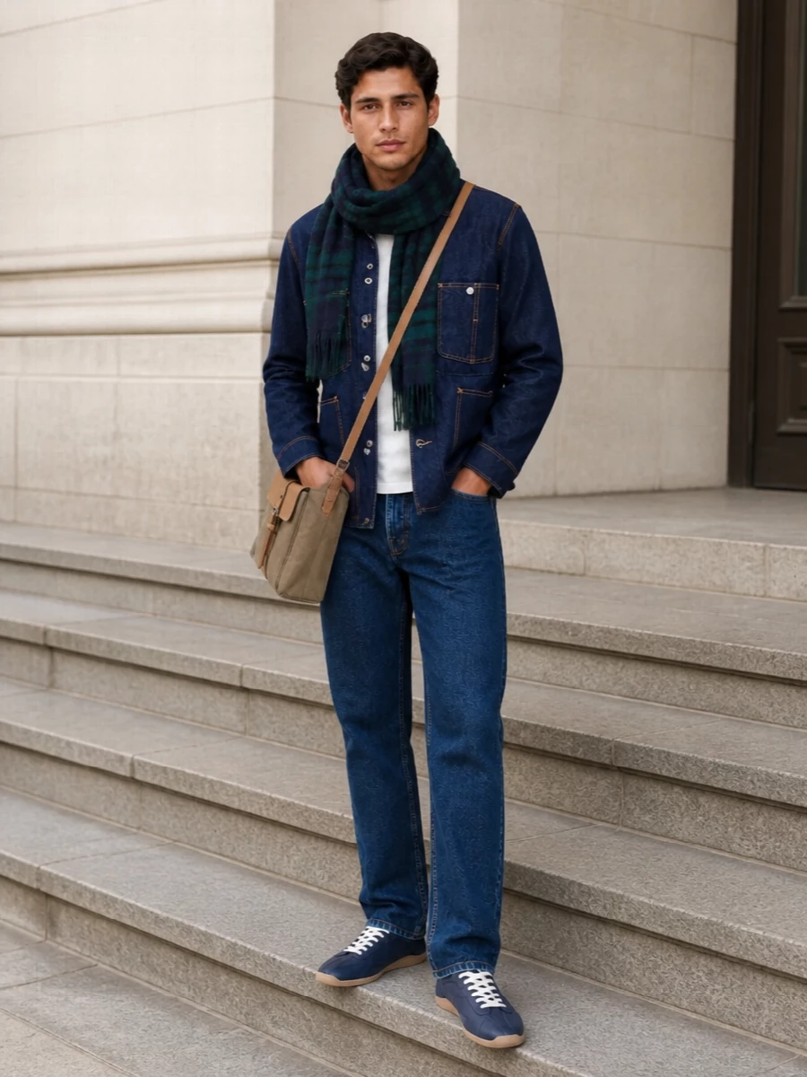 Kenzo dark denim outfit navy sneakers