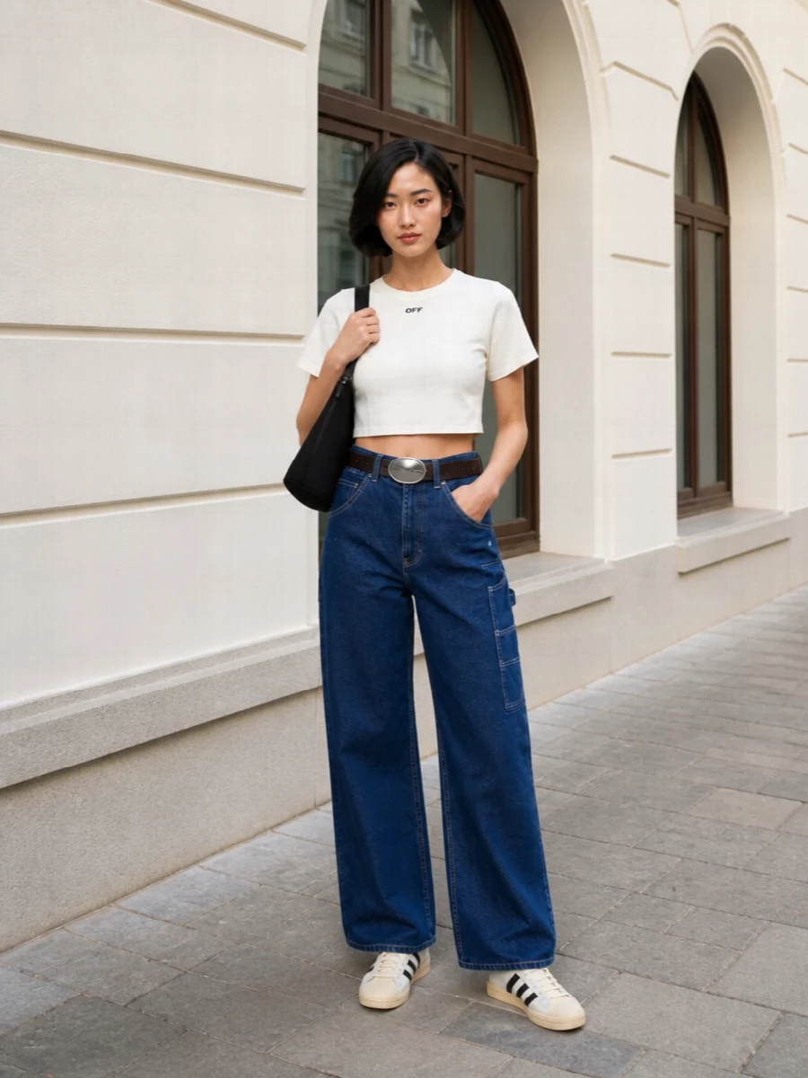 Off white crop top carhartt wide leg jeans