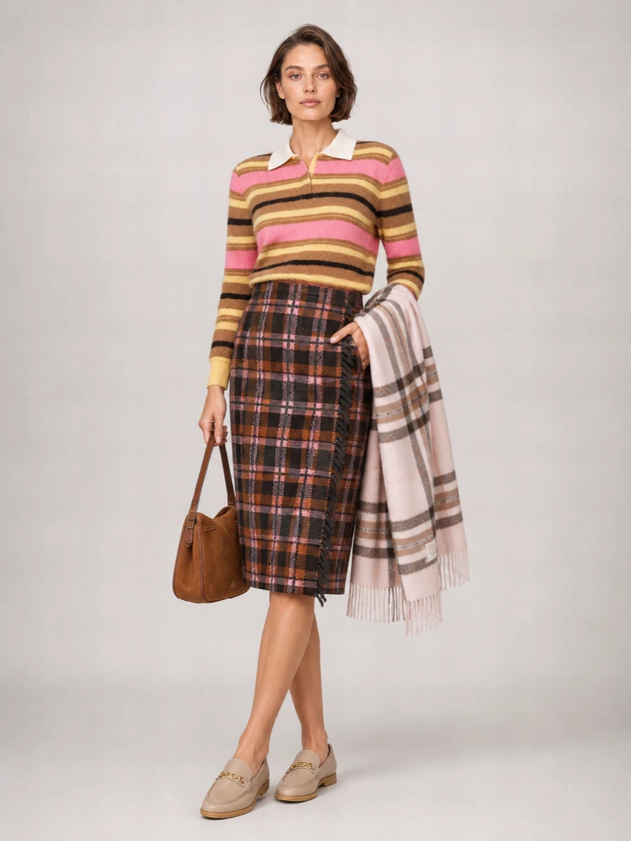 Guest In Residence Cashmere Striped Cropped Polo Shirt