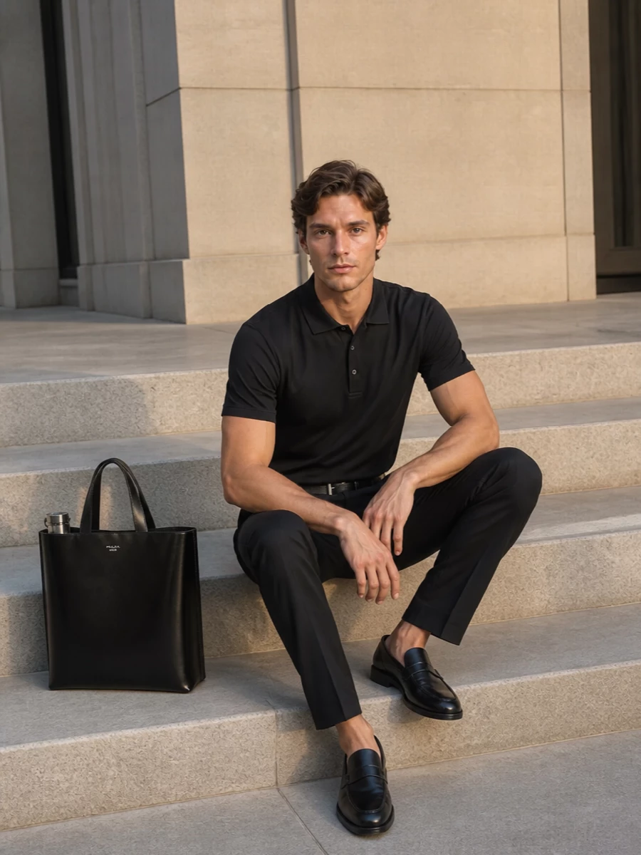 Lardini black polo jil sander trousers outfit