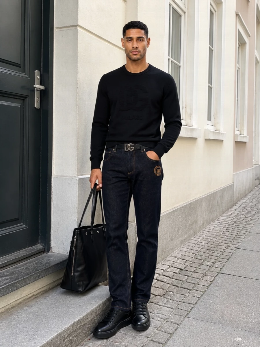 Dolce gabbana dark denim black knit sneakers