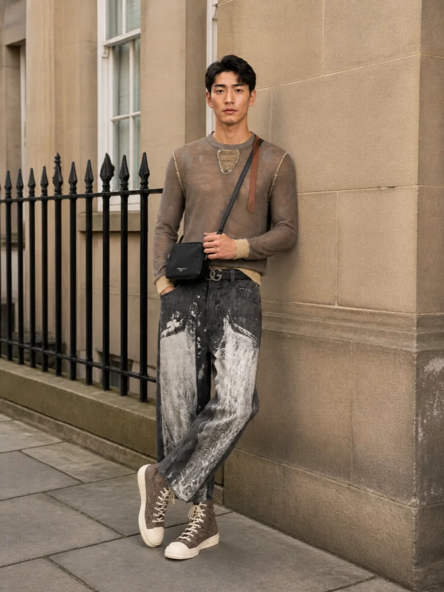 Diesel distressed knit cropped jeans drkshdw sneakers