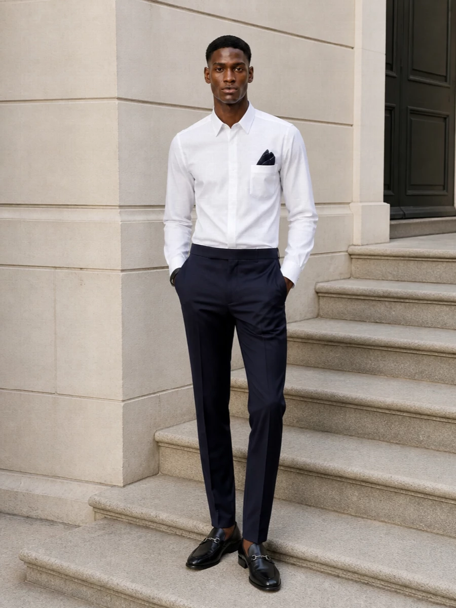 Tom ford navy trousers white shirt loafers