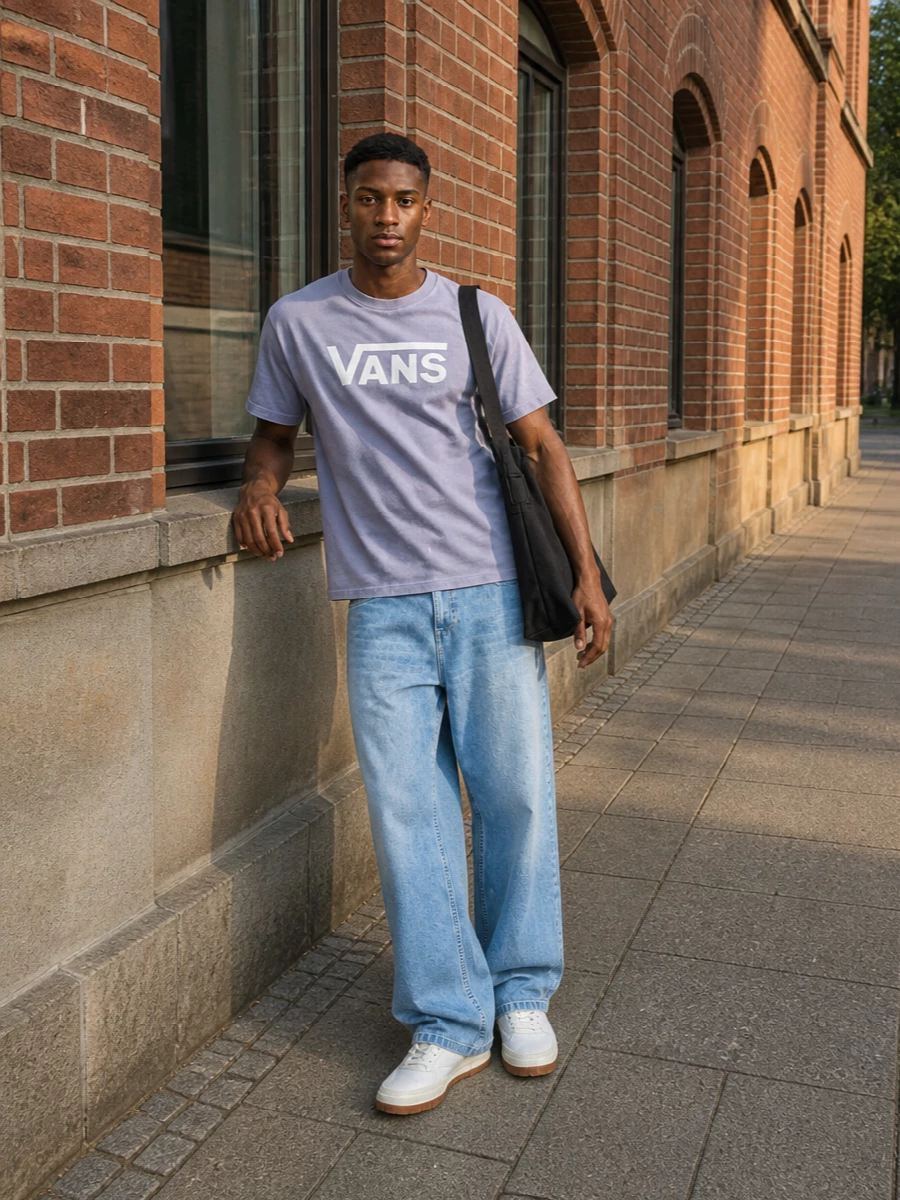 Vans lavender tee wide leg carhartt jeans outfit