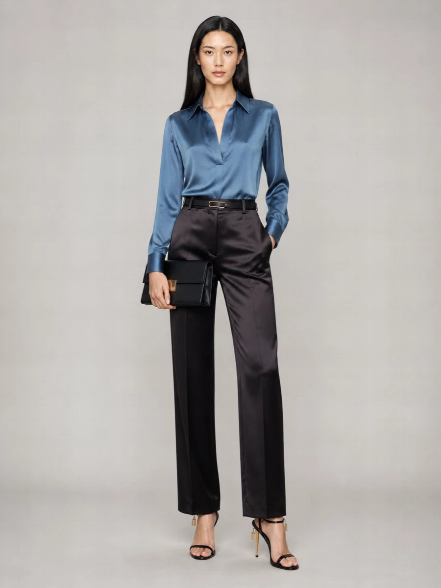 Tom Ford Silk Satin Wide-Leg Tailored Trousers