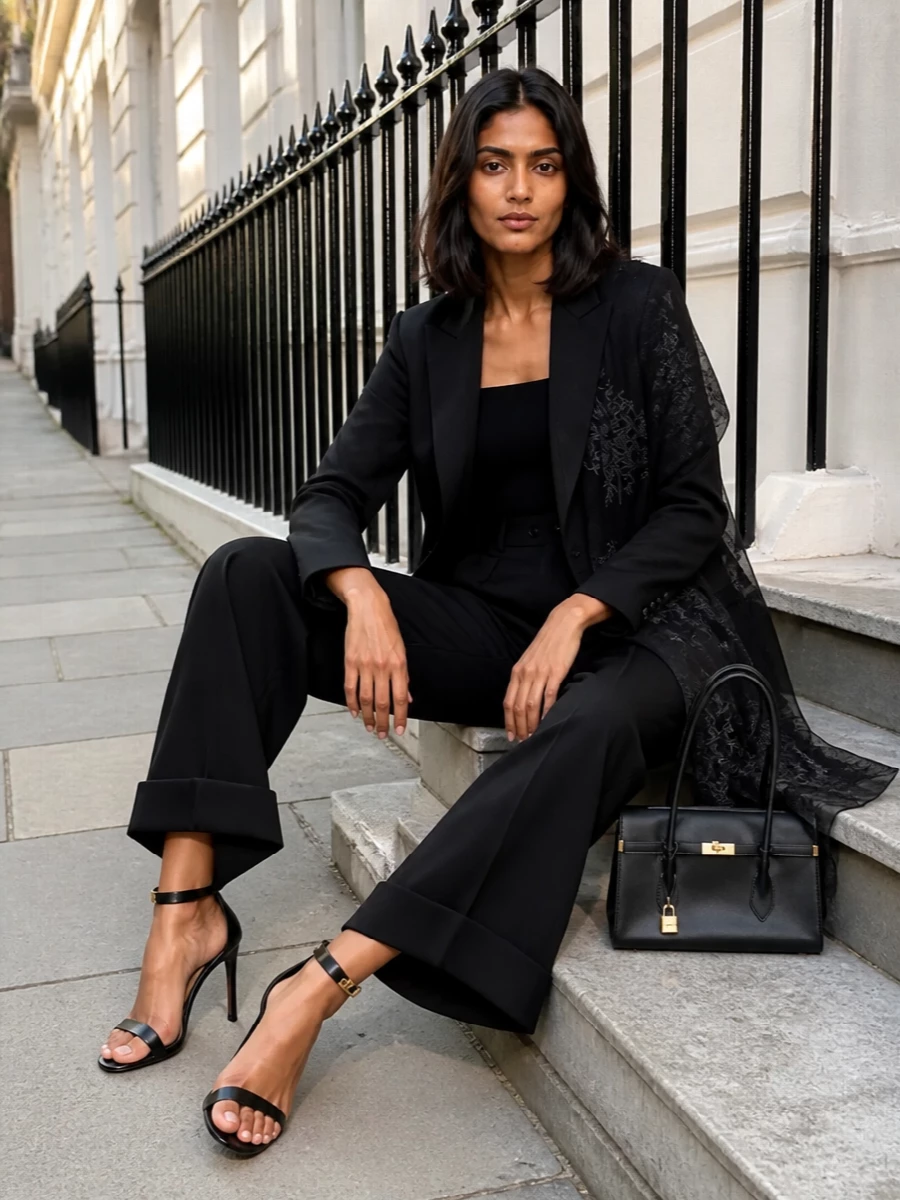 Dolce gabbana black tuxedo blazer wide leg trousers