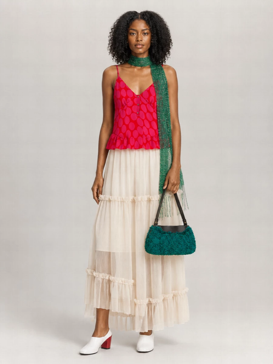 Dries Van Noten Polka-Dot V-Neck Maxi Top
