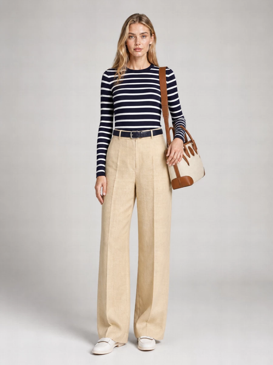Ralph Lauren Silk Striped Slim-Fit Crewneck Long-Sleeve Jumper