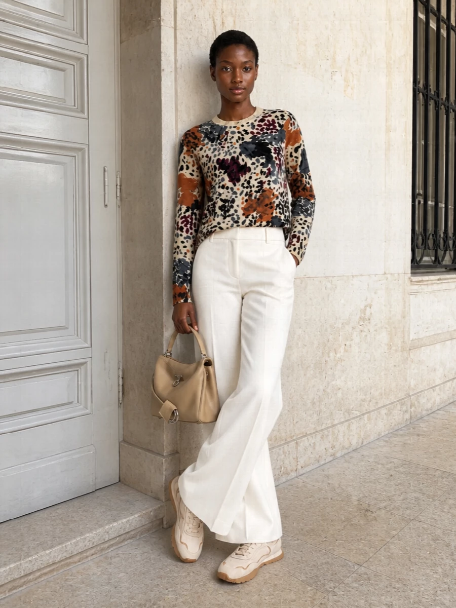 Fendi sweater wide leg trousers outfit