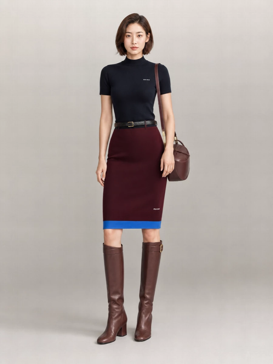 Miu Miu Virgin Wool Asymmetric Midi Pencil Skirt