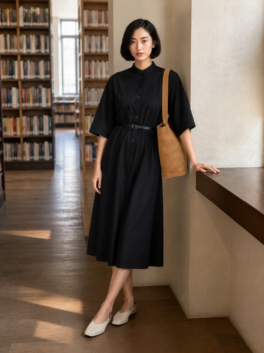 Studio nicholson black shirt dress with flats
