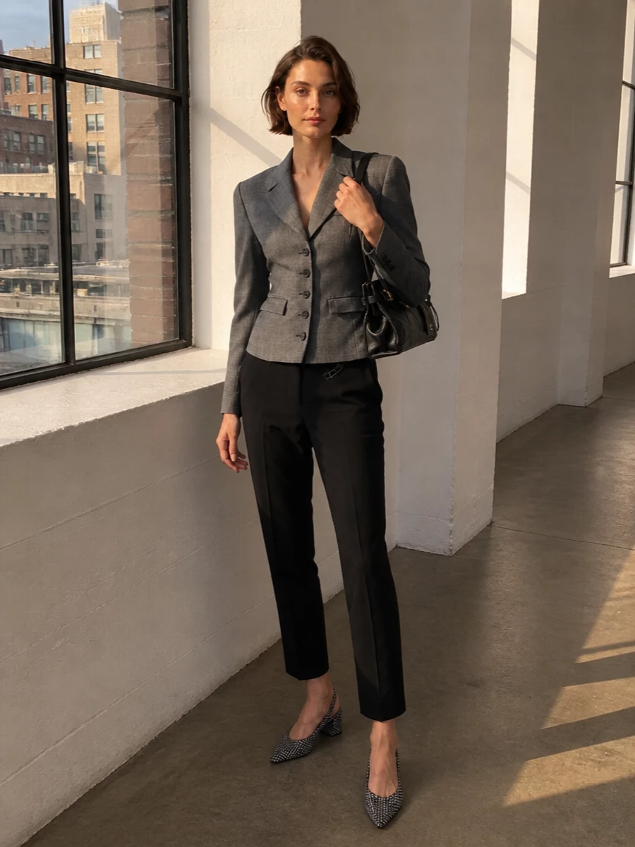 Prada houndstooth slingbacks tailored blazer trousers