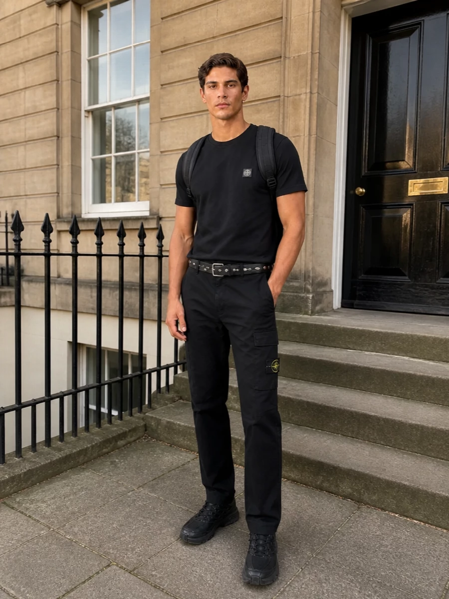 Stone island cargo black technical sneakers outfit