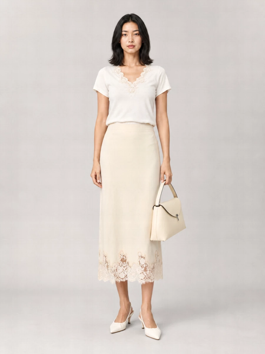 Ermanno Firenze lace trim v-neck short-sleeve top