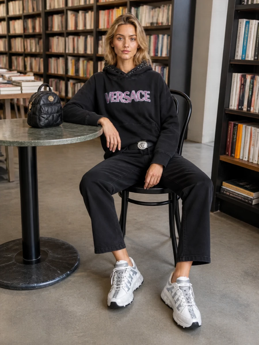 Versace black logo hoodie track pants sneakers