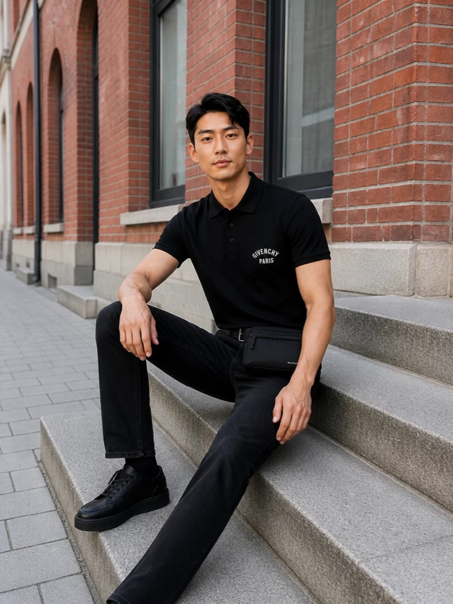 Givenchy black polo washed black jeans outfit