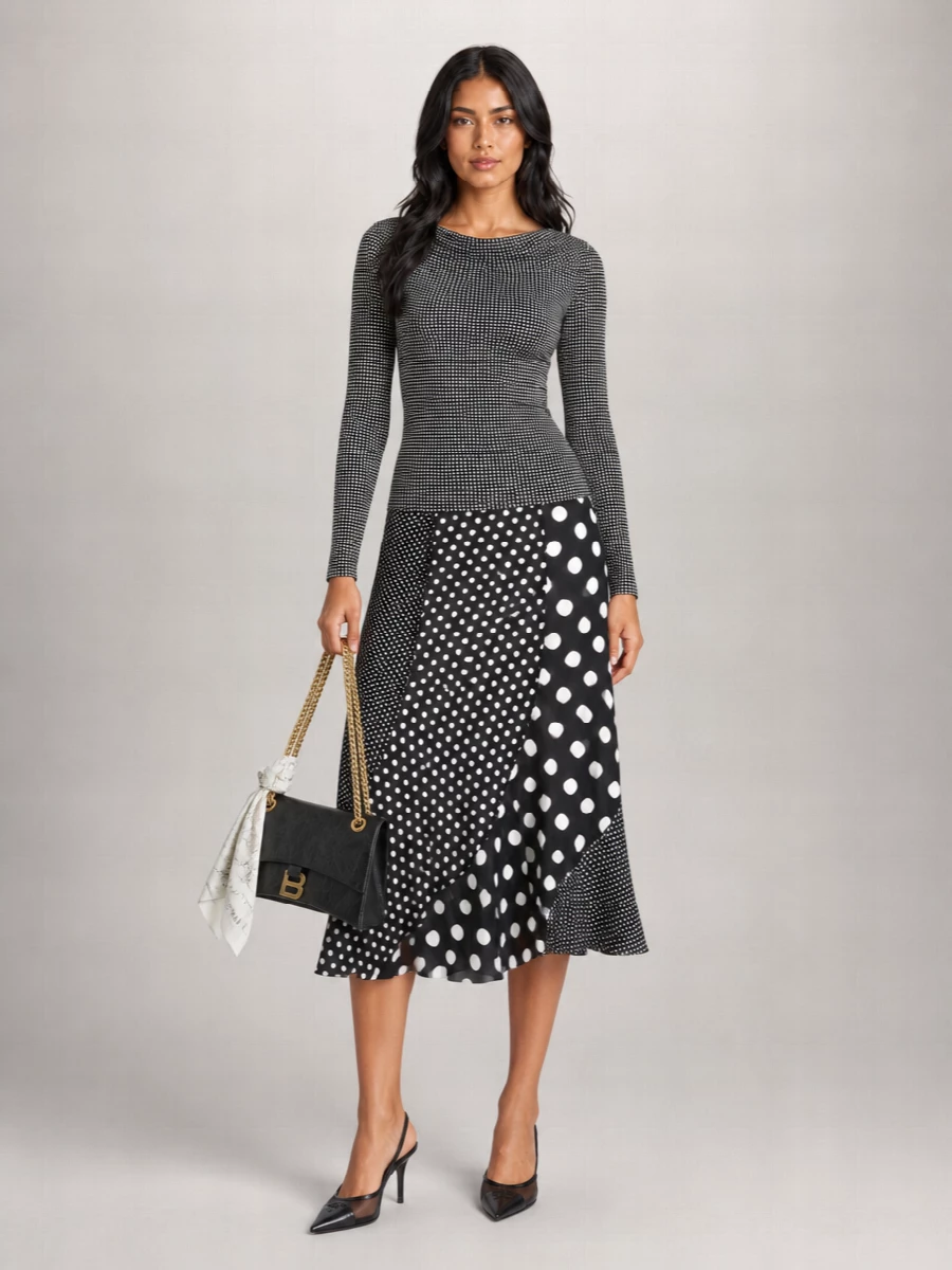 Junya Watanabe Polka-Dot Long-Sleeve Mini Dress