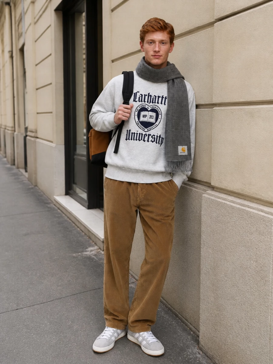 Carhartt sweatshirt camel cords adidas campus