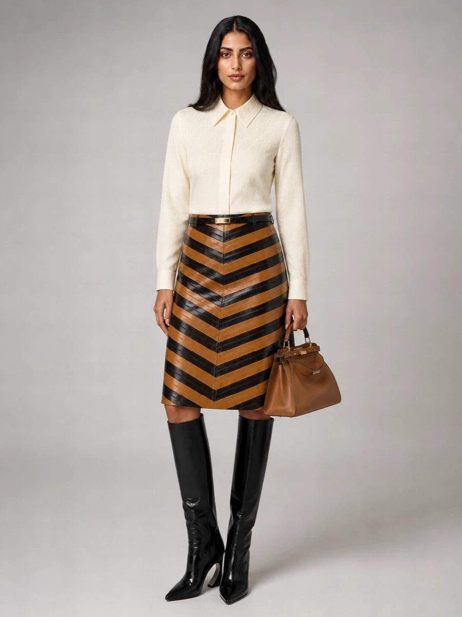 Fendi Leather High-Rise Skirt