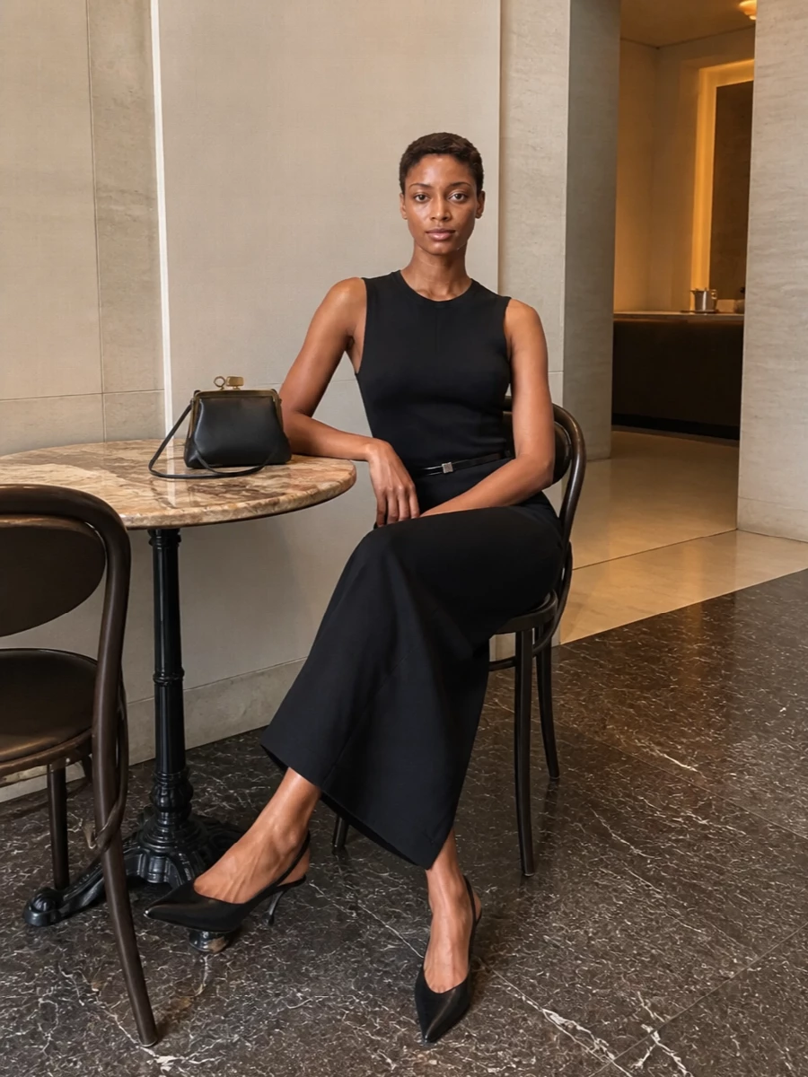 Ami paris black maxi dress jimmy choo heels