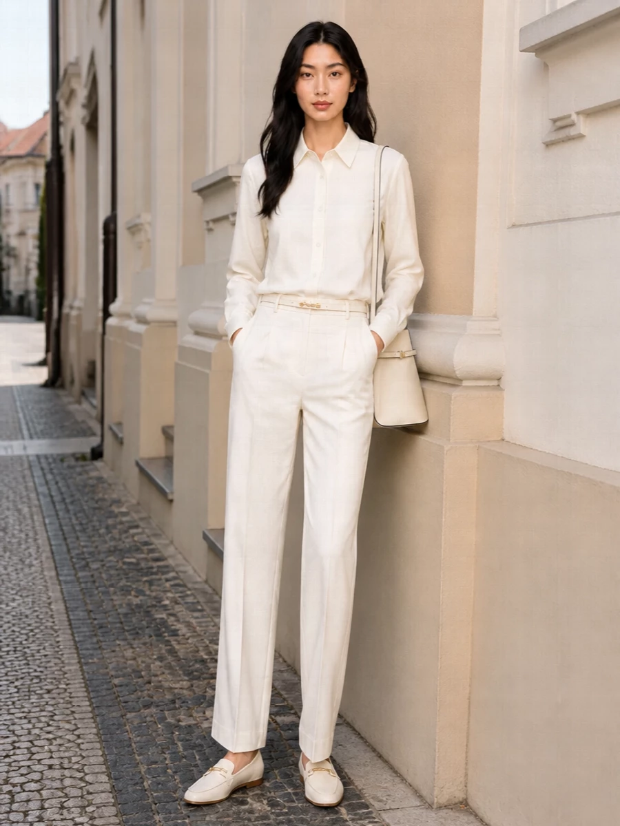 Isabel marant ivory trousers toteme bag outfit