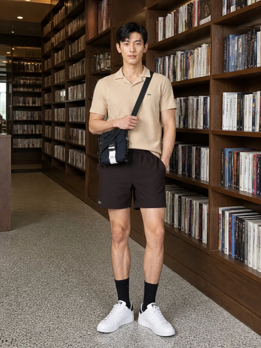 Lacoste swim shorts sand polo adidas sneakers