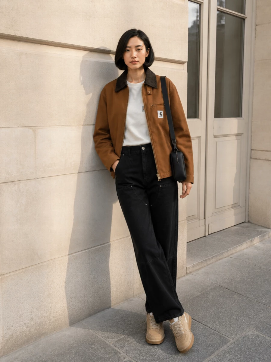 Carhartt work jacket black pants outfit