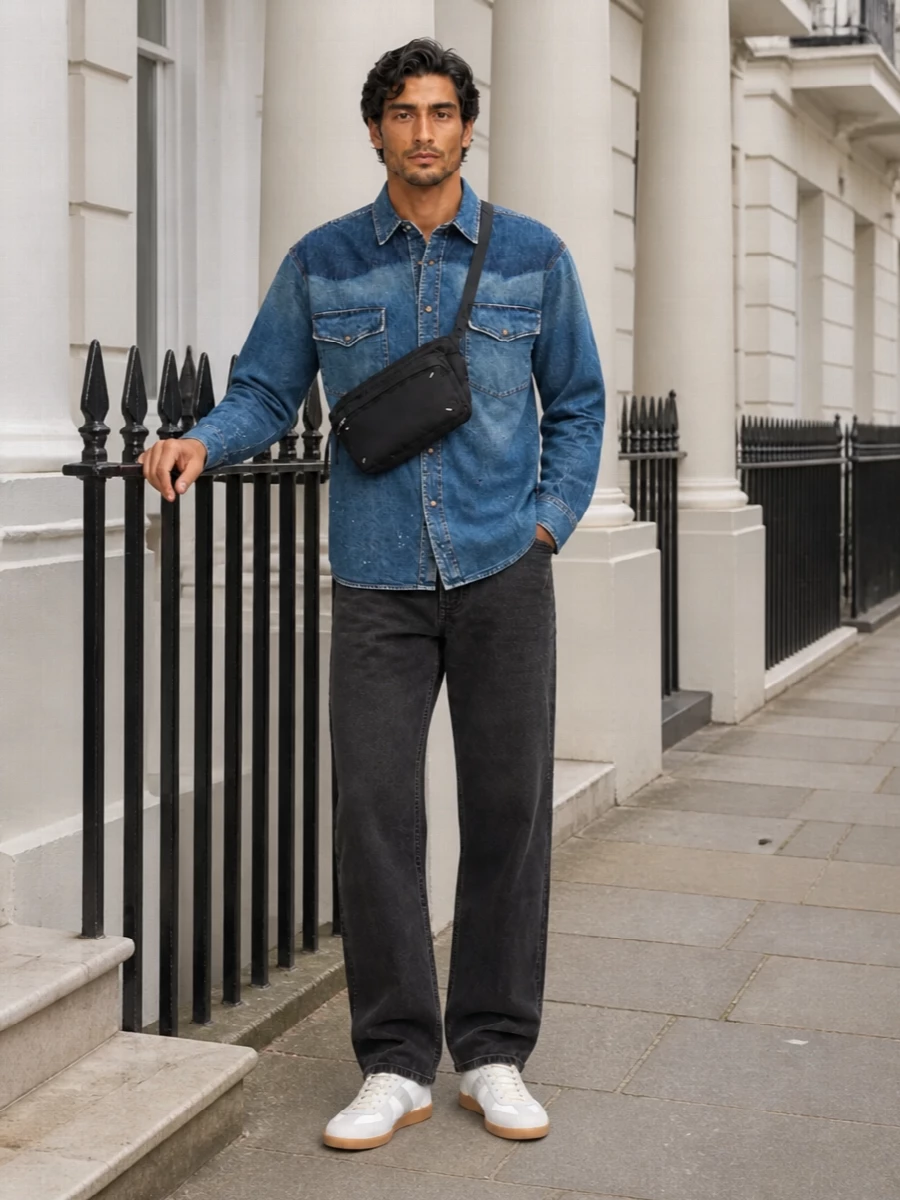 Maison margiela denim shirt charcoal jeans outfit