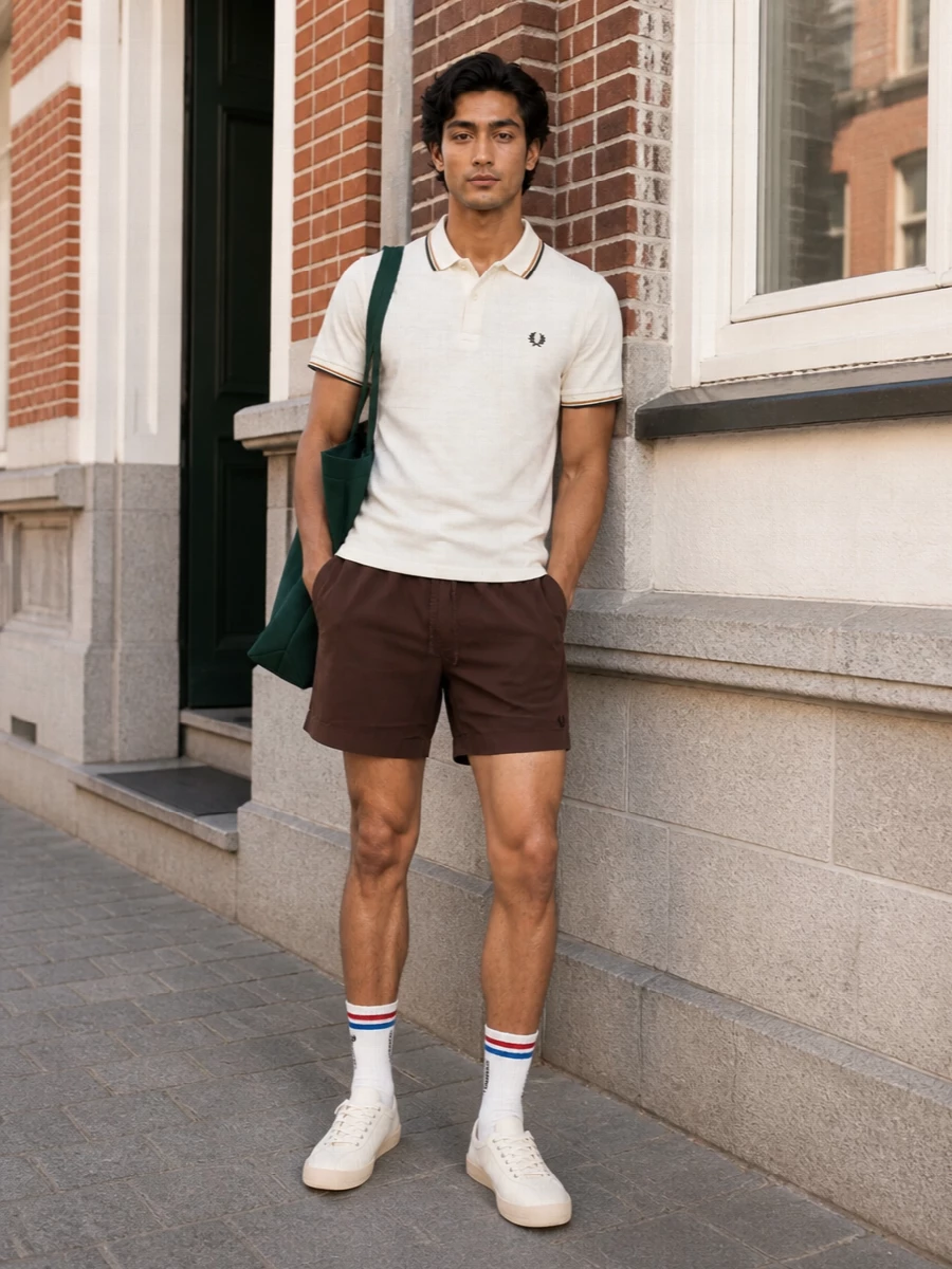 Fred perry swim shorts polo canvas tote outfit