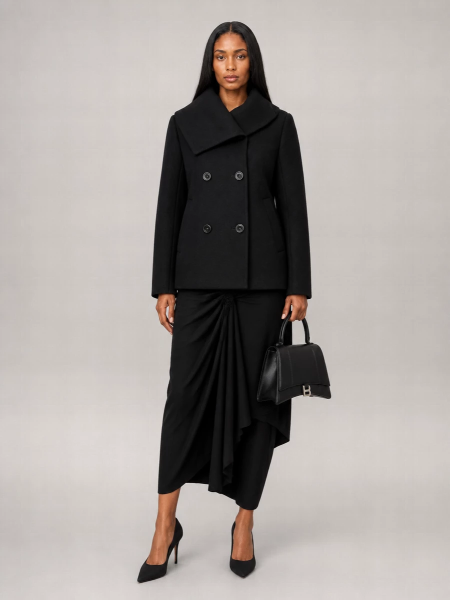 Balenciaga Wool Asymmetric Caban Jacket