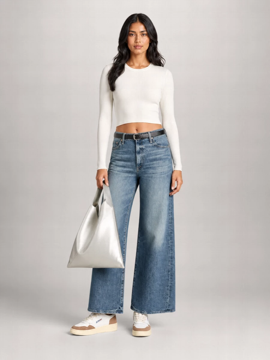 Mother Cotton Cropped Wide-Leg Jeans