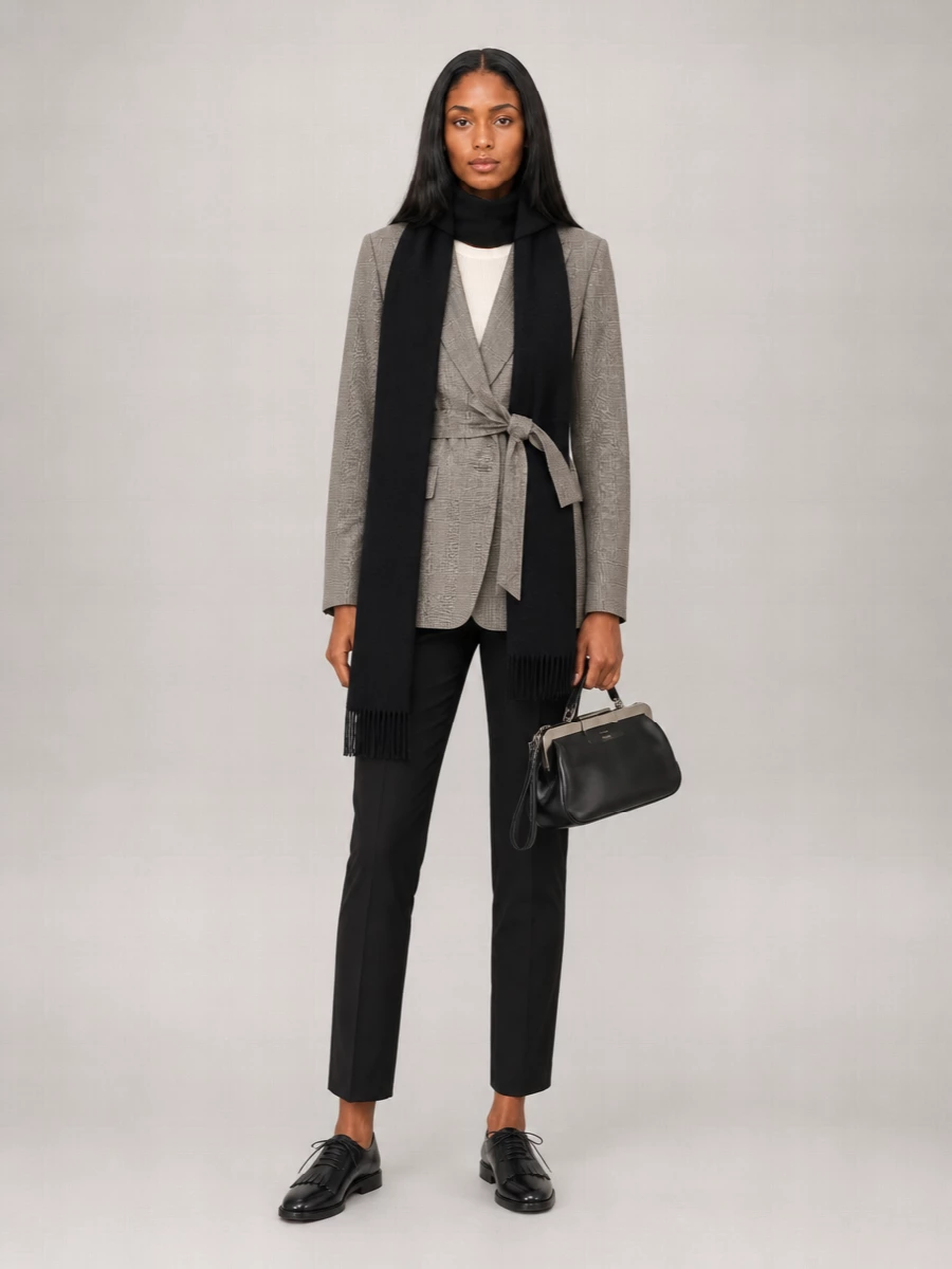 Max Mara Wool Prince Of Wales Belted Wrap Blazer