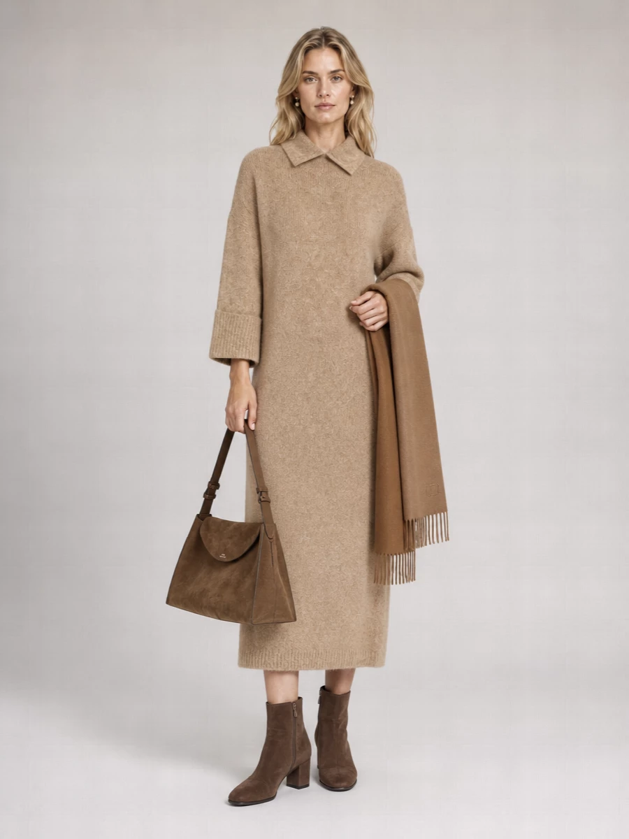 Entire Studios Wool Manhattan Turtleneck Long-Sleeve Midi Knitted Dress