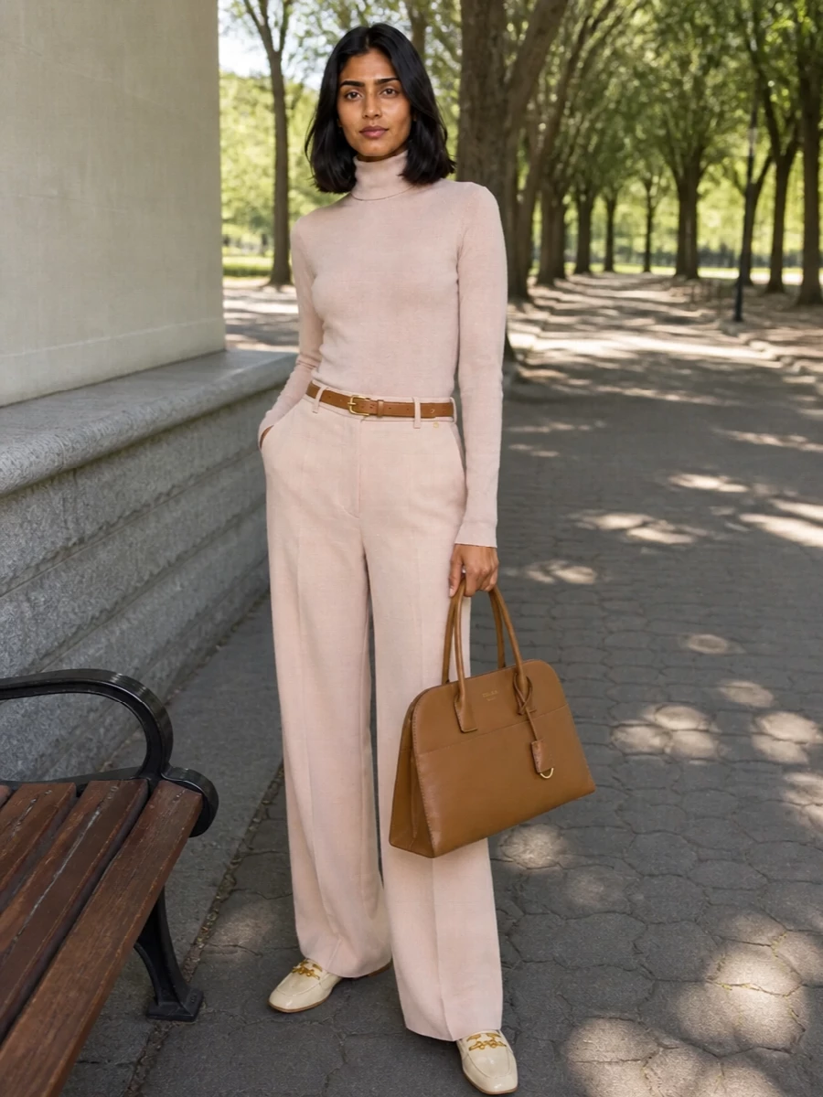 Kiton wide leg trousers turtleneck prada bag