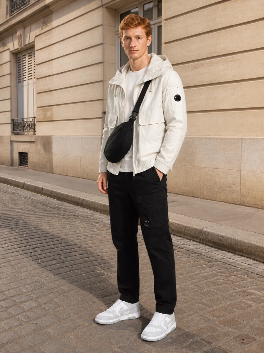 Cp company jacket black cargo off white sneakers
