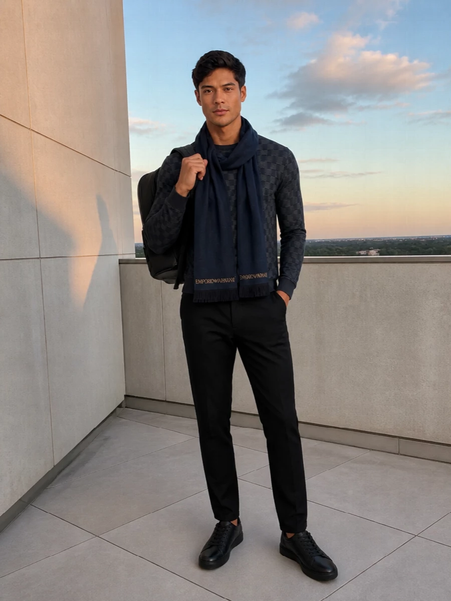 Giorgio emporio armani knit trouser sneaker outfit