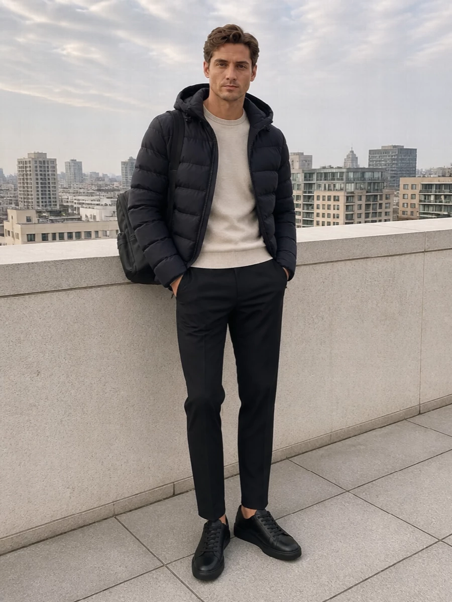 Herno puffer tailored trousers hogan sneakers