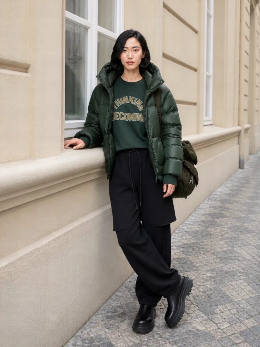 Sacai puffer outfit cargo joggers platform boots