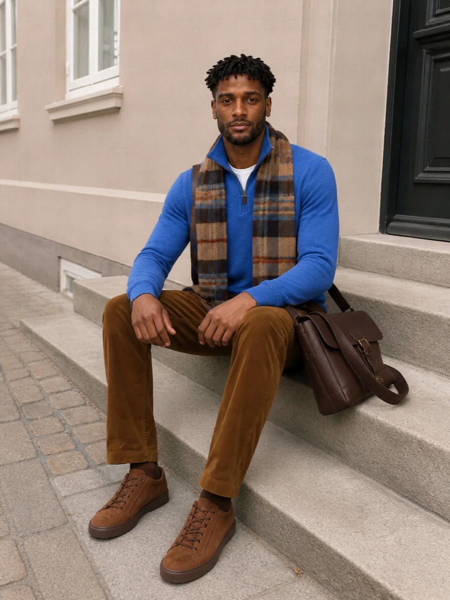 Polo ralph lauren blue half zip brown cord trousers