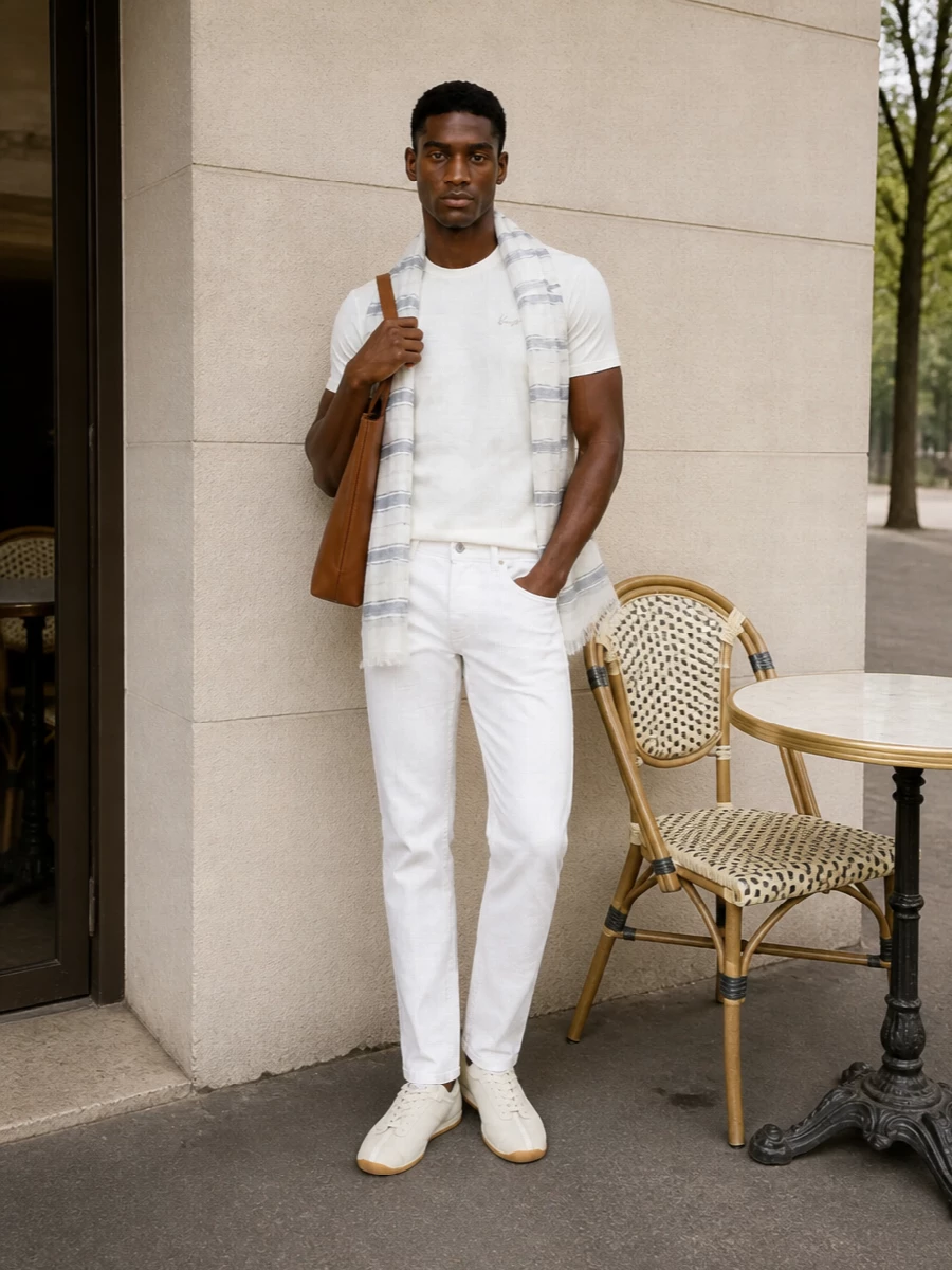 Kenzo tee white jeans cream sneakers outfit