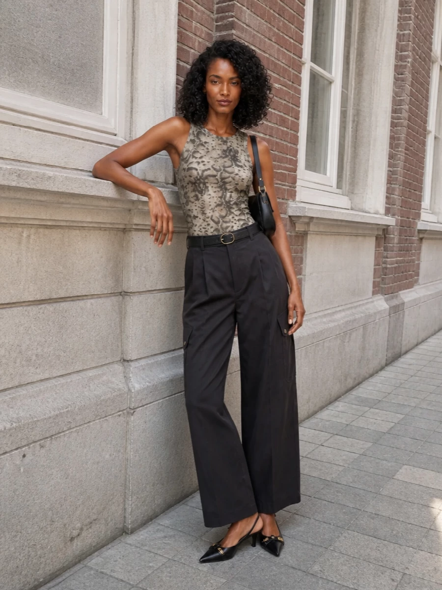 Pinko snake tank charcoal cargo pants outfit
