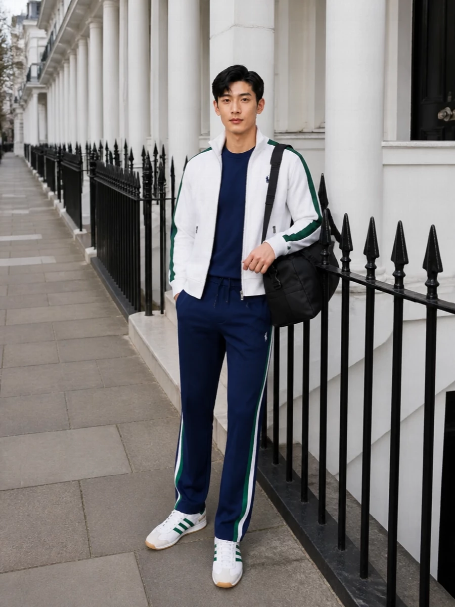 Polo ralph lauren track suit adidas green sneakers