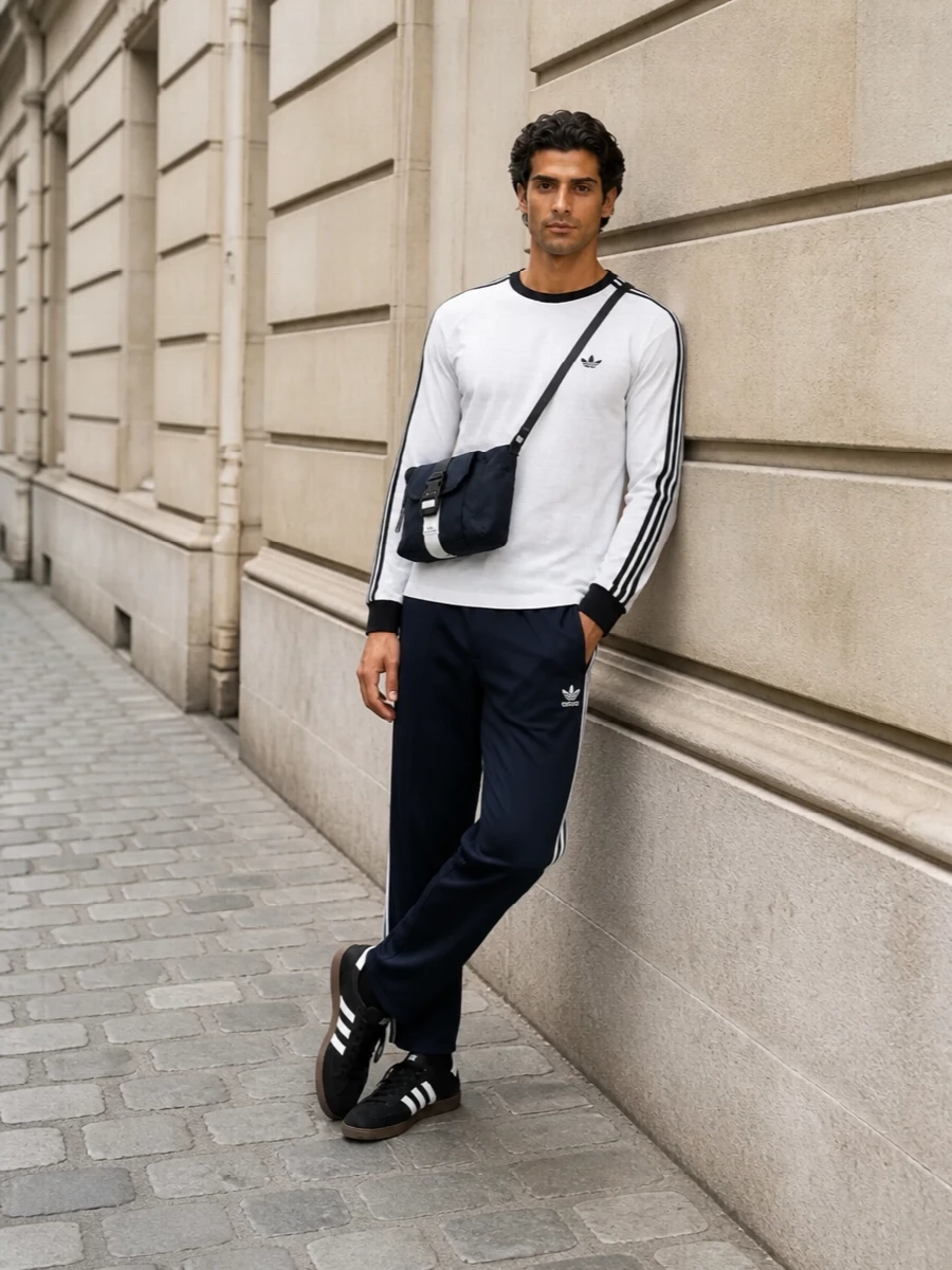 Adidas track pants terrace sneakers outfit