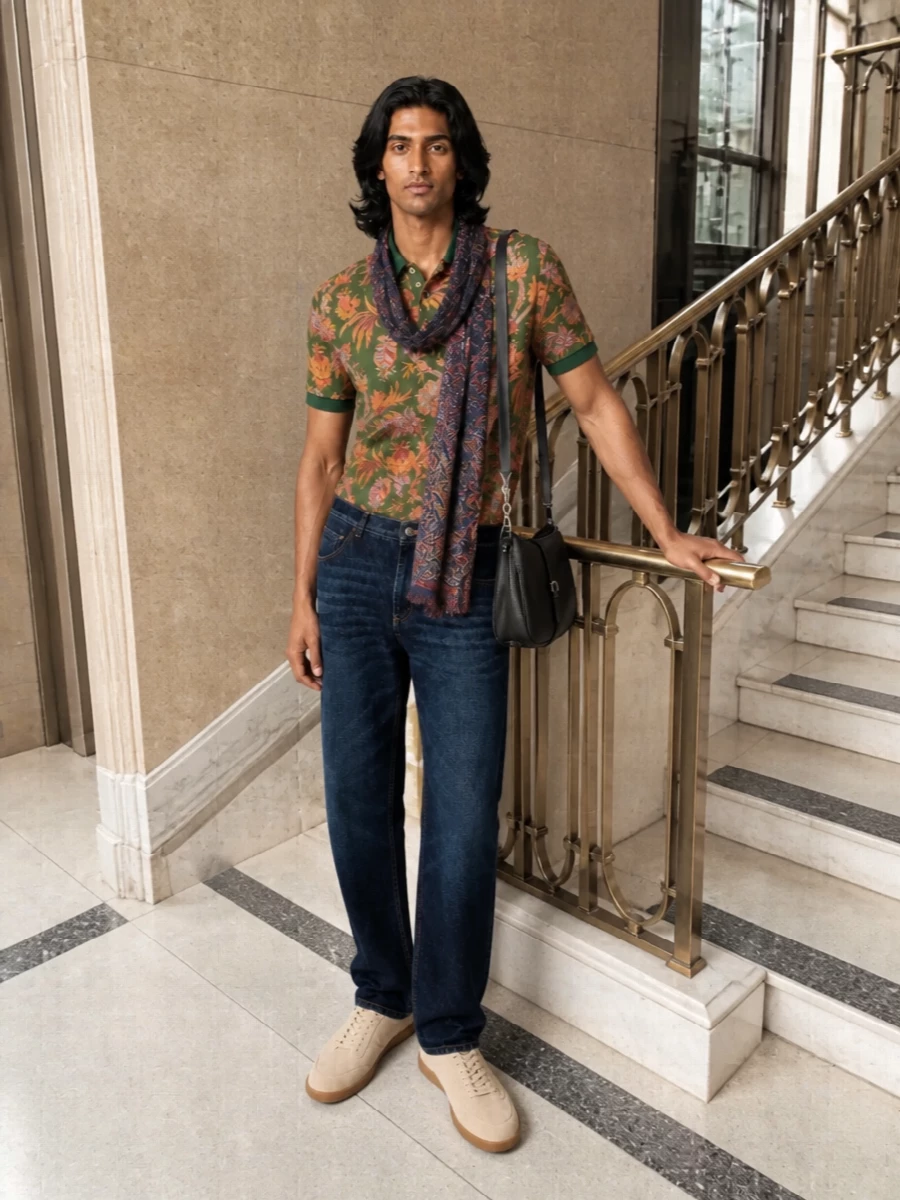 Etro floral polo dark denim suede sneakers