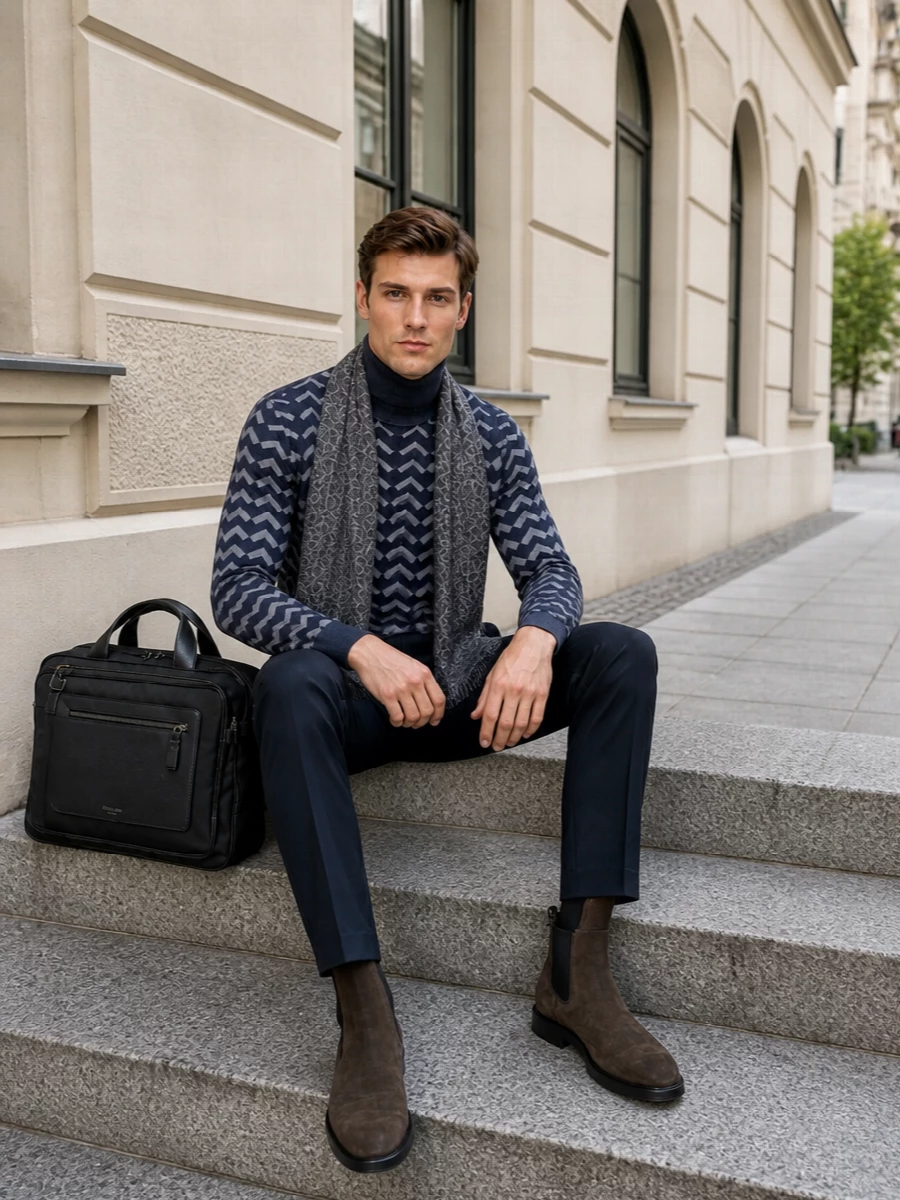 Giorgio armani zegna navy turtleneck outfit