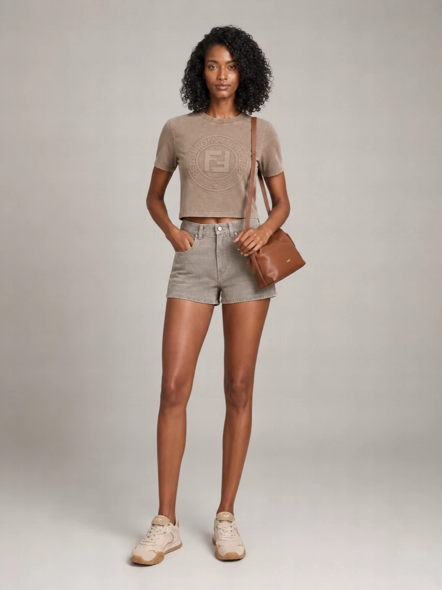 Fendi Cotton Cropped Logo T-Shirt