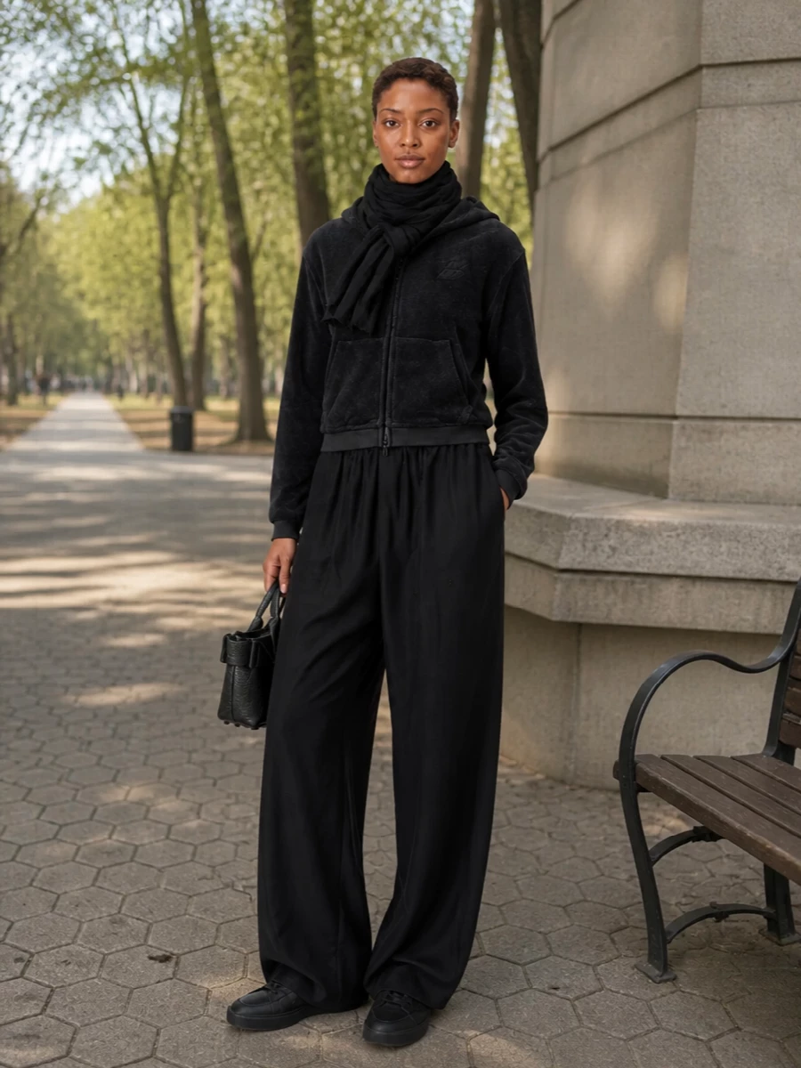 Alexander wang black wide leg pants cropped hoodie